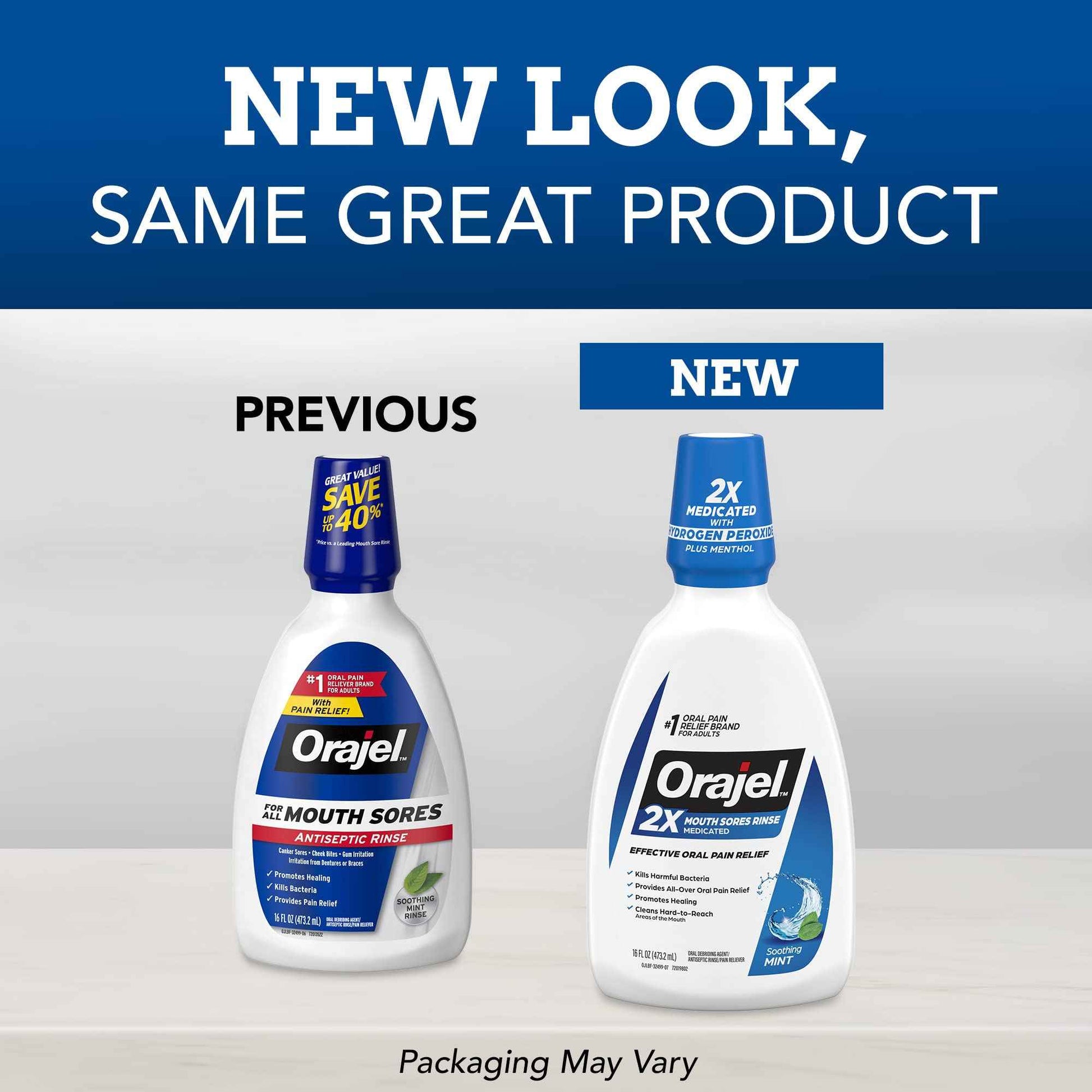 Orajel Nonseptic Mouth Sore Rinse 16oz 3-Pack and Orajel Toothache Rinse 16oz Mint Flavored Mouthwash Bundle