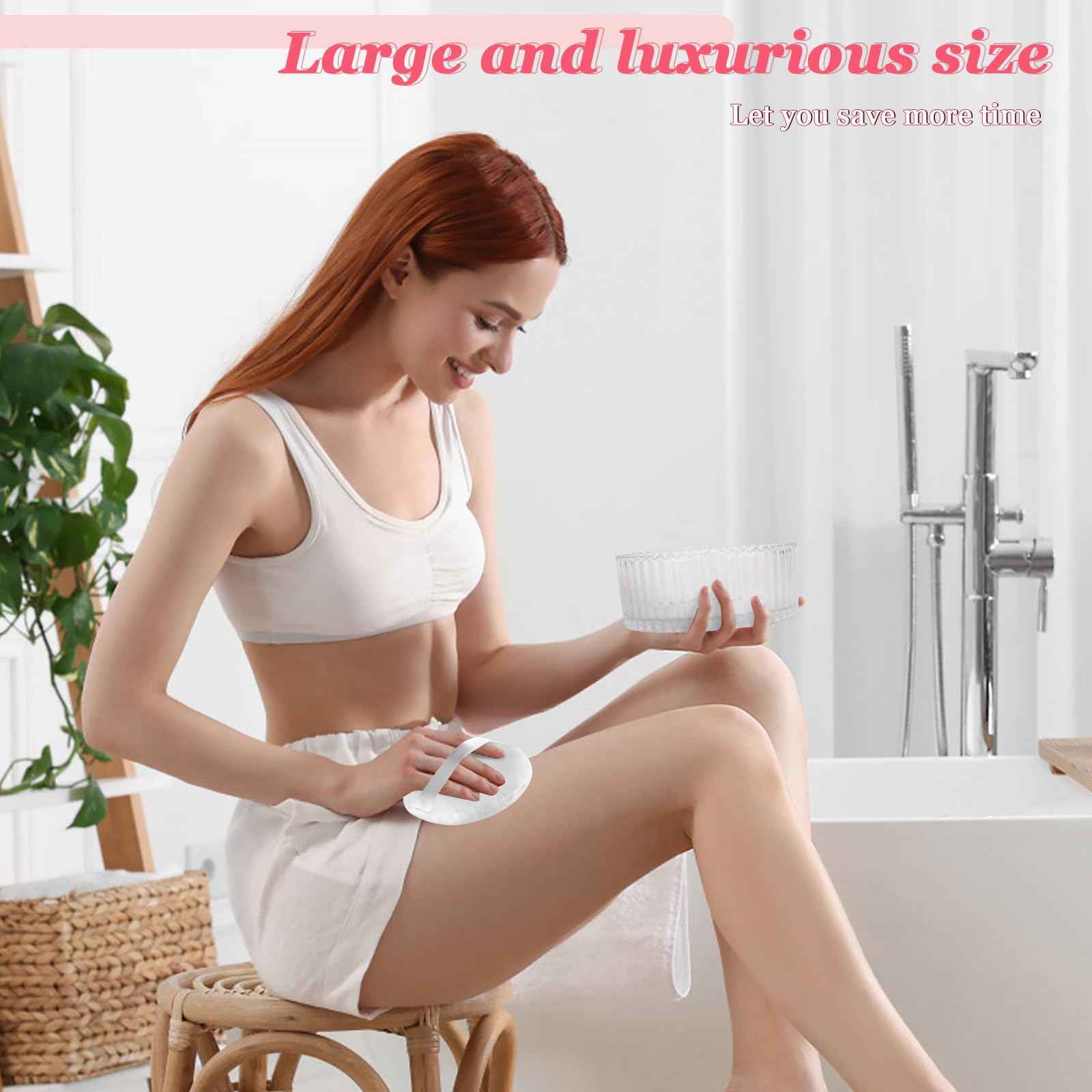 YINGMAN 2Pcs Extra Large Body Powder Puff & Luxury 6" Glass Jar Dusting Powder Container with Puff for Women Bath Powder Puffs Perfect for Talcum or Loose Powder (White)