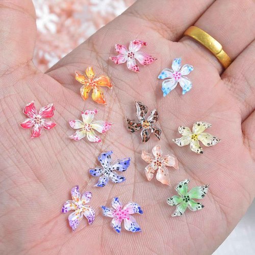 COOSLIM 60PCS Flower Nail Art Charms 3D Hawaii Flowers Nail Rhinestones Colorful Flower Nail Diamonds Hibiscus Floral Nail Gems Summer Nail Jewelry Tiny Flowers Nail Design for Women Nail Supplies