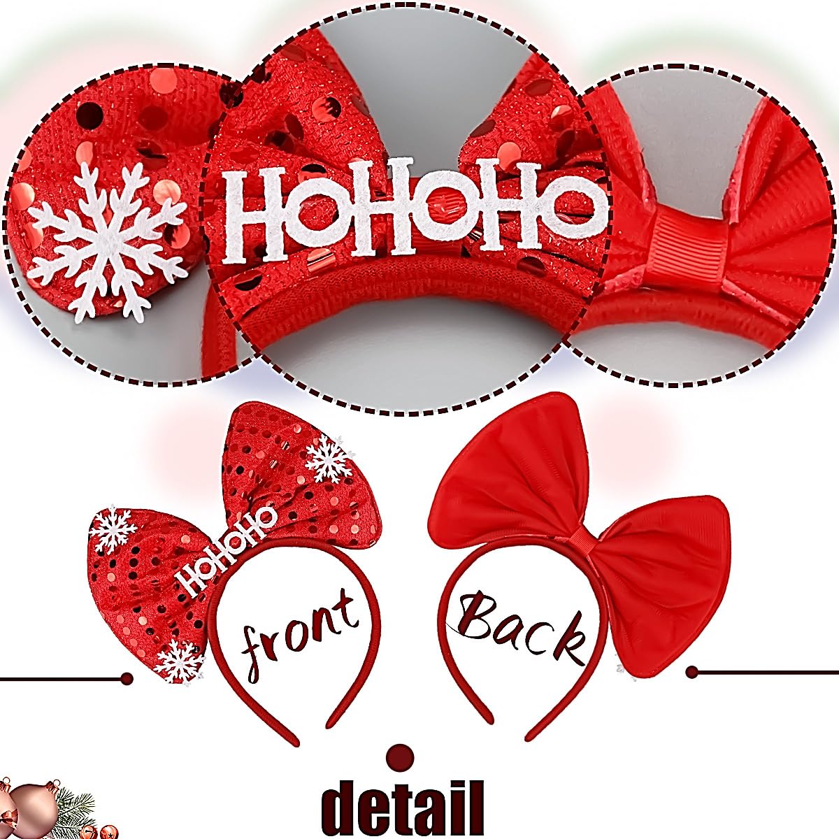 Christmas Bow Headband Red Sequin Bow Hair Hoop Cute Big Bows Hair Band Winter Xmas Headbands Holiday Party Gifts Hair Accessory For Women And Kids