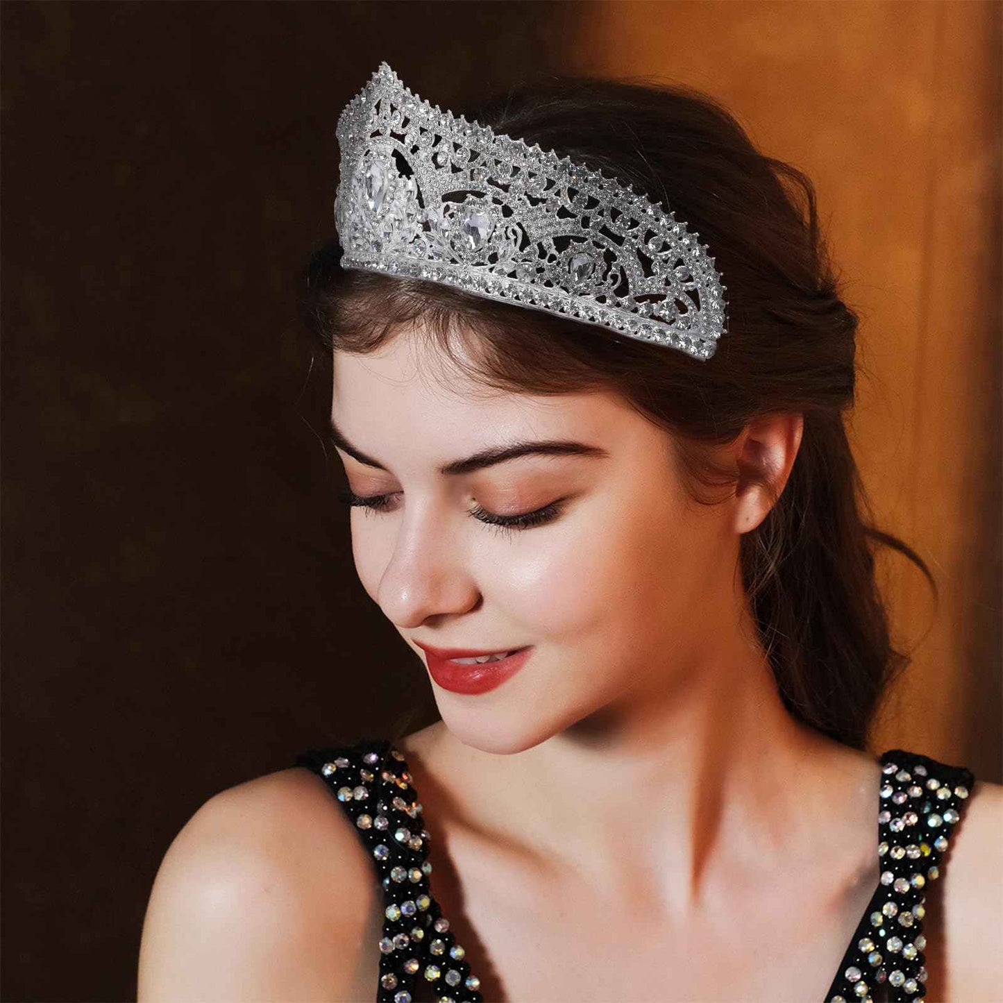 HEWEICSY Silver Tiaras and Crowns for Women,Wedding Tiara for Bride,Rhinestone Queen Crown,Crystal Costume Hair Accessories for Birthday Prom Party