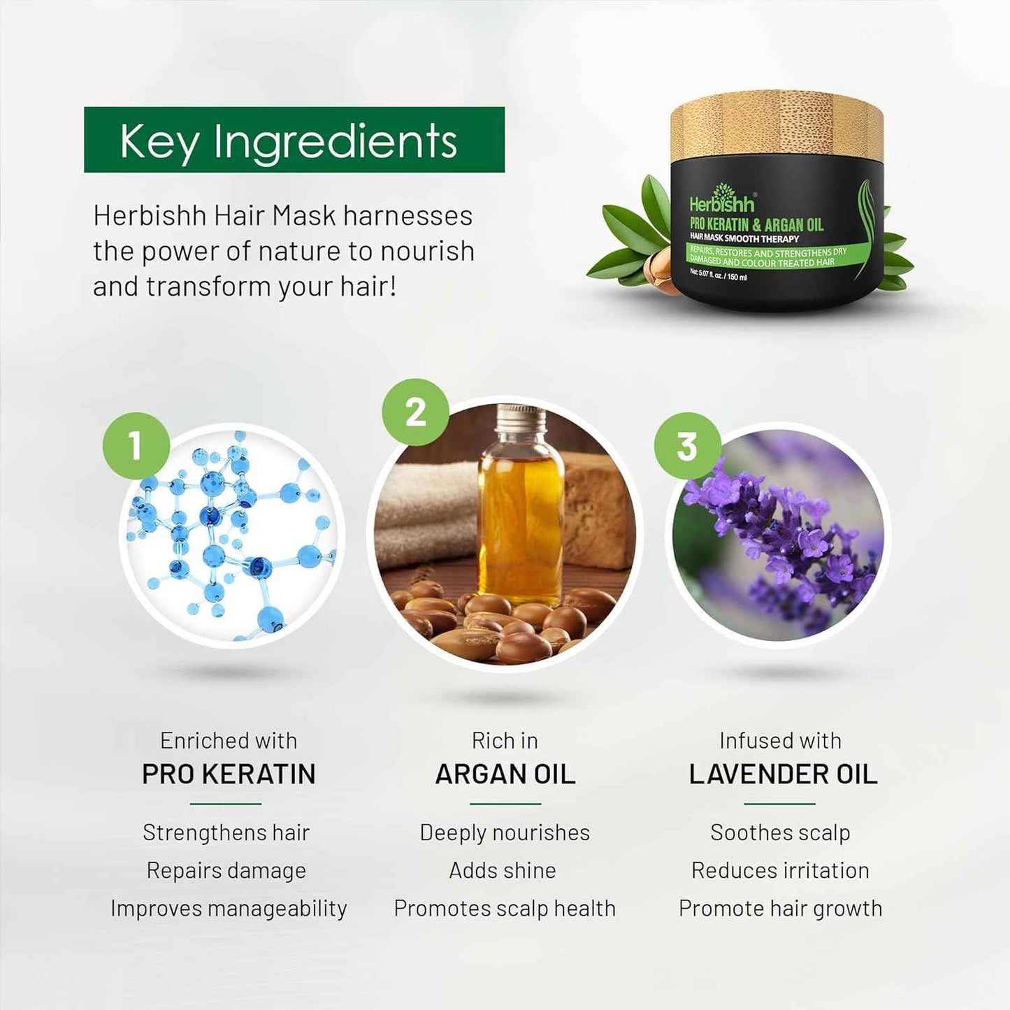 Herbishh Hair Color Shampoo Light Brown Magic Dye for Gray Hair Argan Hair Mask-Deep Conditioning & Hydration For Healthier Looking Hair 150ml