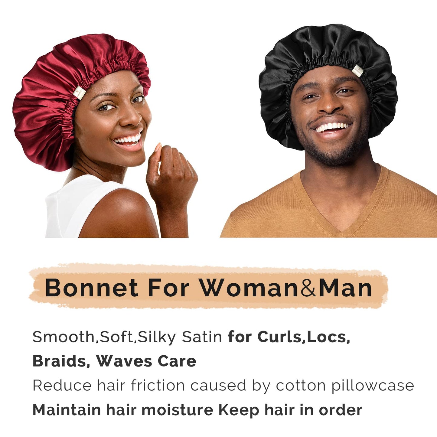 YANIBEST Silk Bonnet for Sleeping Satin Bonnet Hair Bonnets for Black Women and Men Double Layer Ajustable Bonnet for Curly Braids Hair