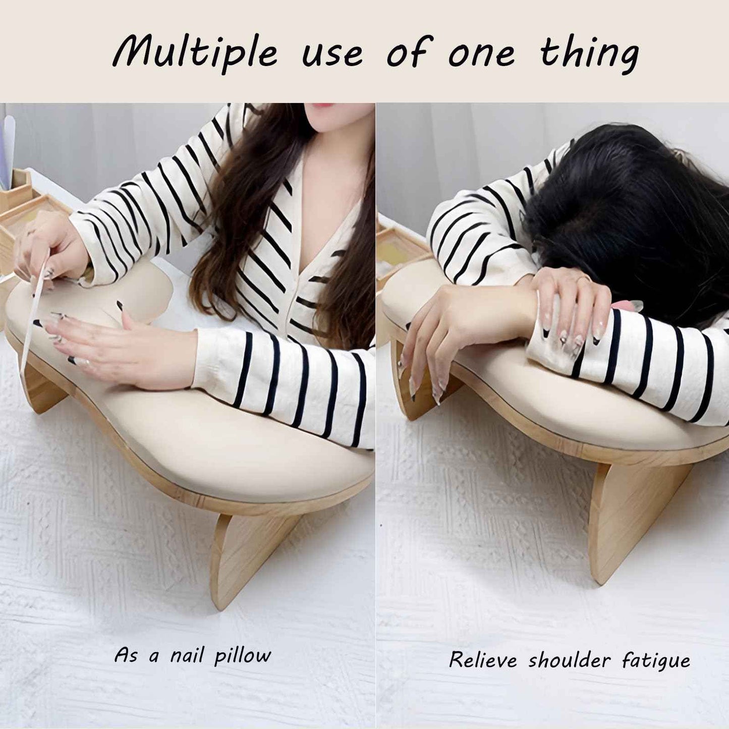 TANG SONG U-Shaped Hand Rest Wooden Base Sponge Manicure Hand Rest Pillow Nail Stand Hand Holder Nail Table Manicure Armrest Cushion (Grey)