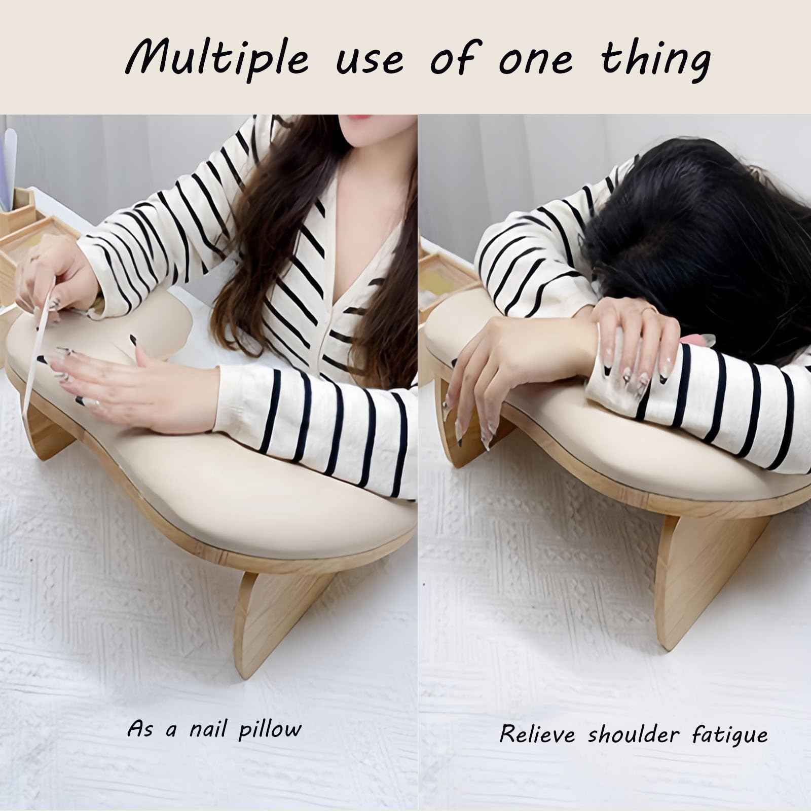 TANG SONG U-Shaped Hand Rest Wooden Base Sponge Manicure Hand Rest Pillow Nail Stand Hand Holder Nail Table Manicure Armrest Cushion (Grey)