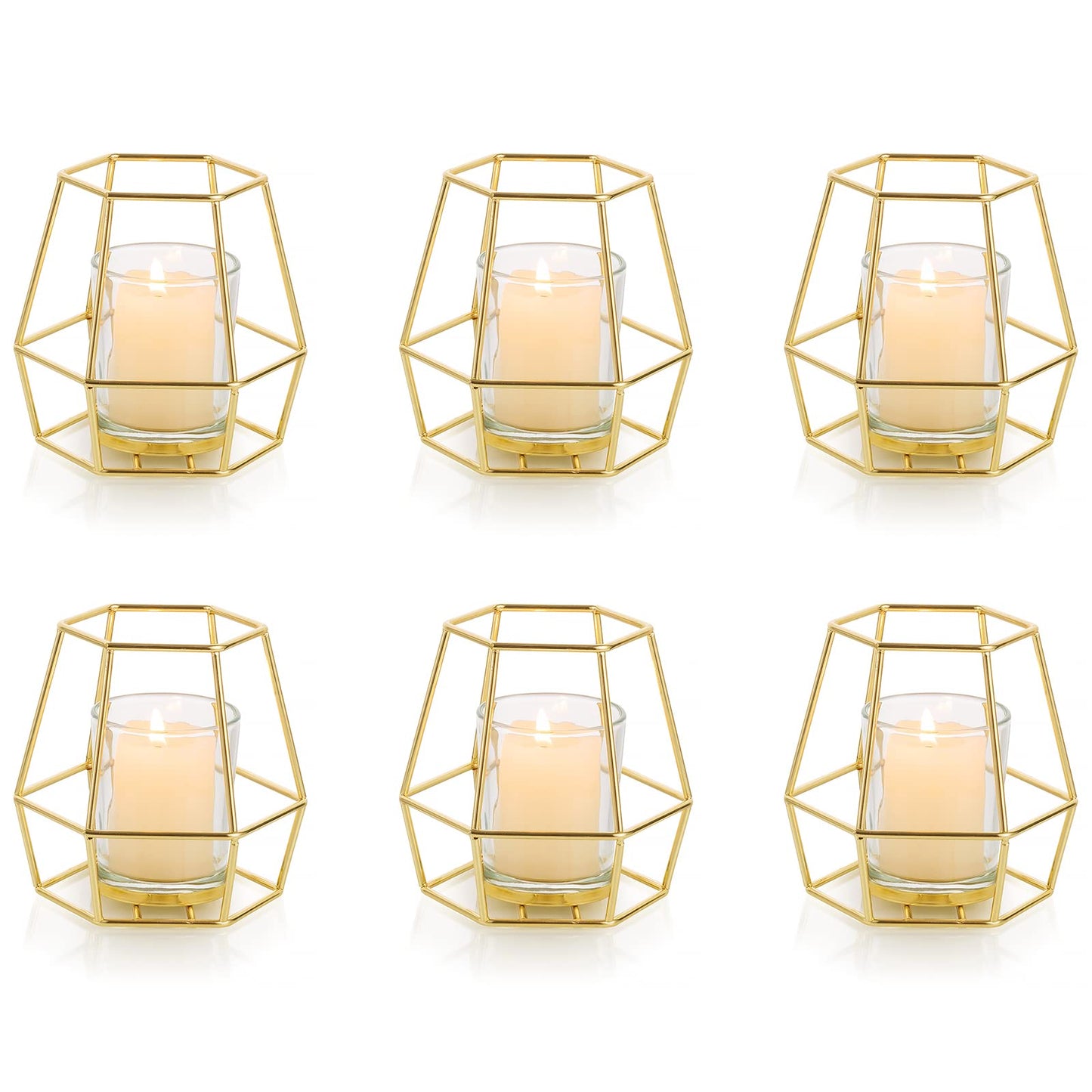 Nuptio Pillar Candle Holder Gold Candle Holders for Pillar Candles 6 Pcs Geometric Tealight Candle Holder Metal Candle Stand Table Centerpiece for Wedding Party Cafe Bar Home Decor