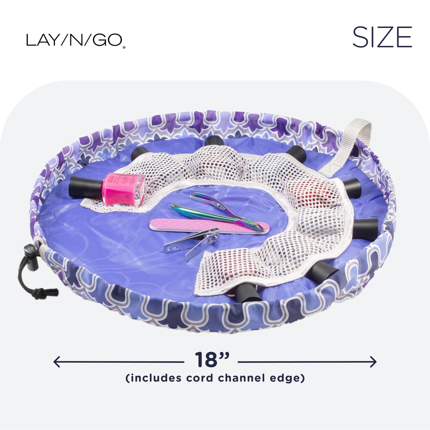 Lay-n-Go Nail Spa Drawstring Cosmetic Pouch Acrylic Nail Polish Holder, Organizer & Toiletry Bag for Travel, and Daily Use with a Durable Patented Design, 18 inch, Violet Fem (Purple)