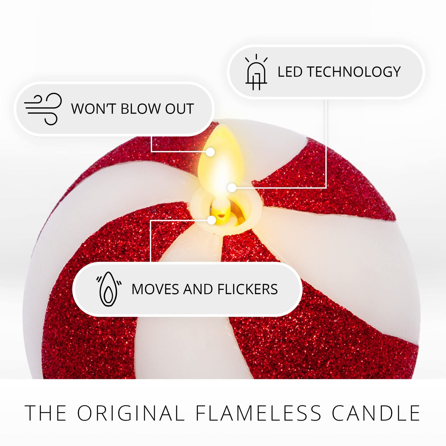 Luminara Flameless Candle Crystal Beads Glitter Sphere, Unscented Real Wax LED Candle, Timer, Holiday Decoration Centerpiece (Candy Cane Red)