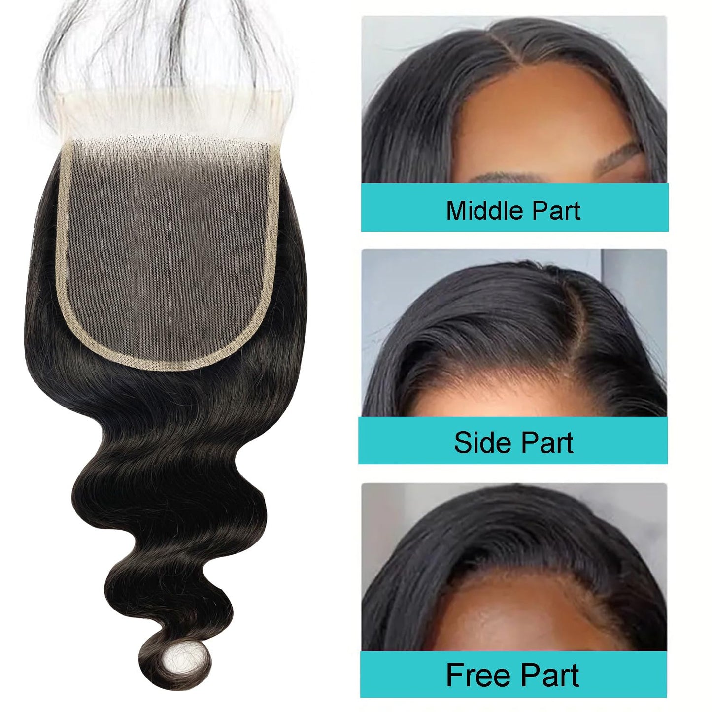 5x5 Transparent HD Lace Closure Body Wave human hair closure 12A Brazilian Virgin Human Hair Closure Free Part 100% Human Hair Extensions Pre Plucked Natural Black (16 Inch)