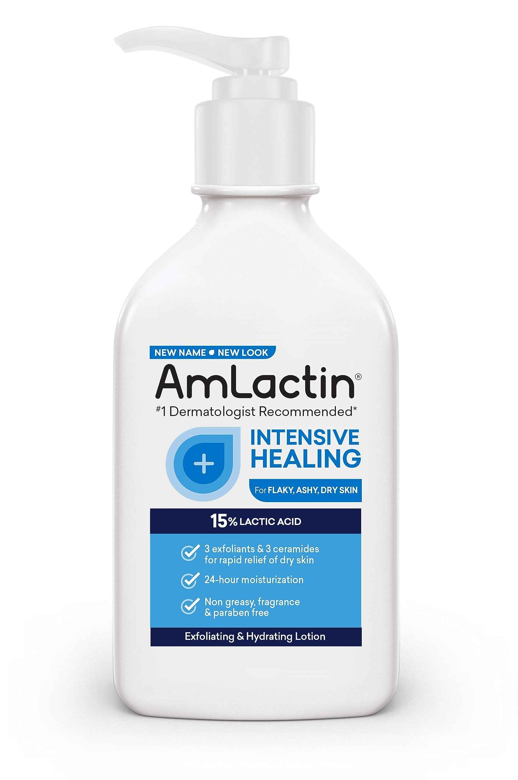 AmLactin Intensive Healing Body Lotion for Dry Skin - 14.1 oz and 7.9 oz Pump Bottles - 2-in-1 Exfoliator & Moisturizer with Ceramides & 15% Lactic Acid
