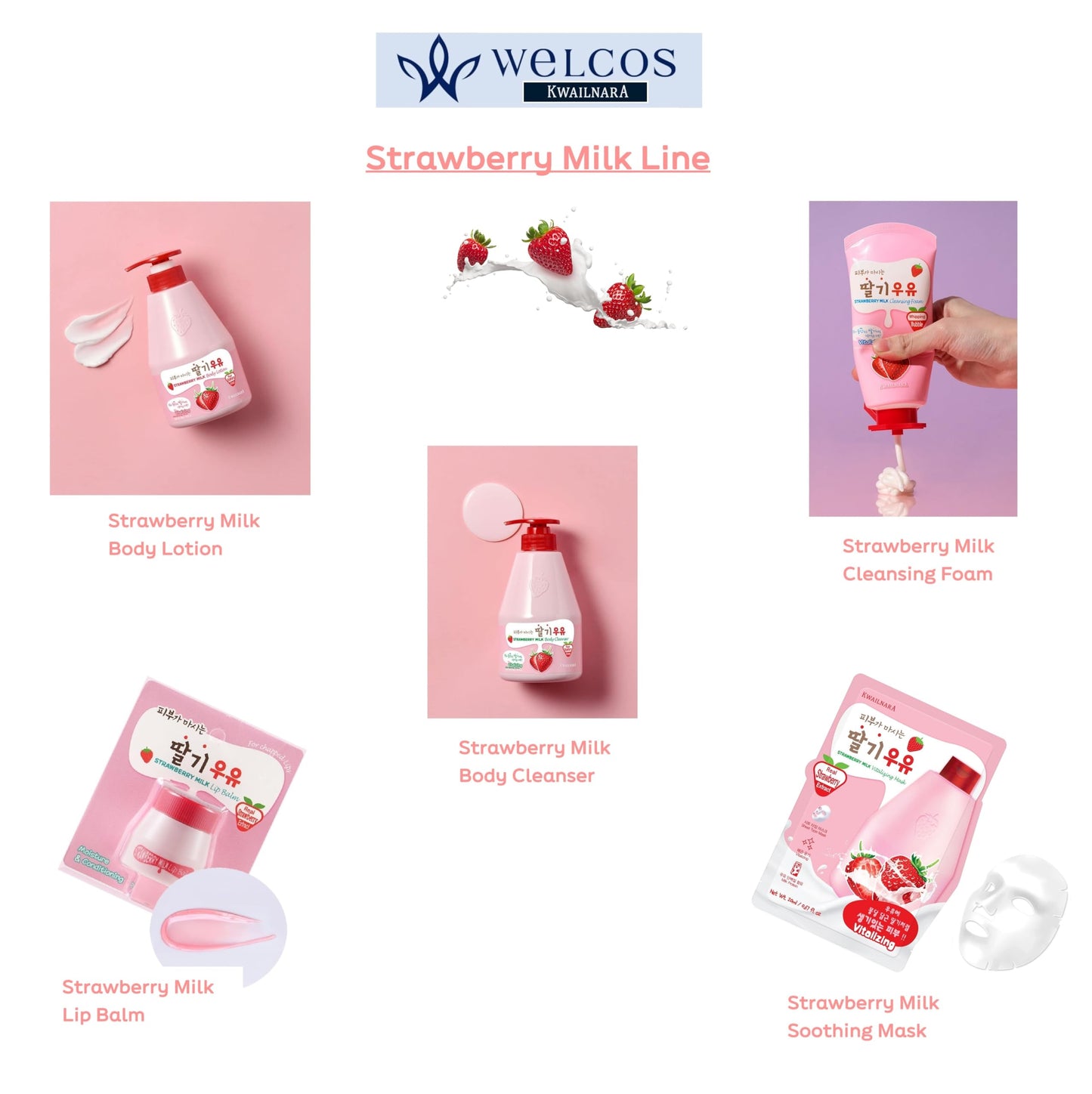 WELCOS KWAILNARA Strawberry Milk Body Cleanser 560 g / 19.75 oz.