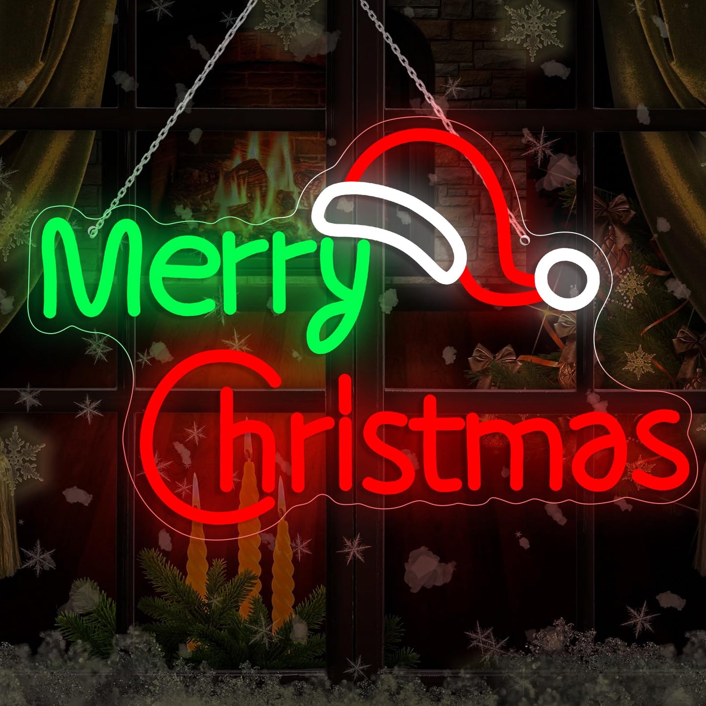 Merry Christmas Neon Signs, Dimmable Merry Christmas LED Light Sign For Holiday Party Home Bar Decoration, USB Powerd Christmas Neon Light For Wall Decor Festival Celebration 14.96" × 9.45"