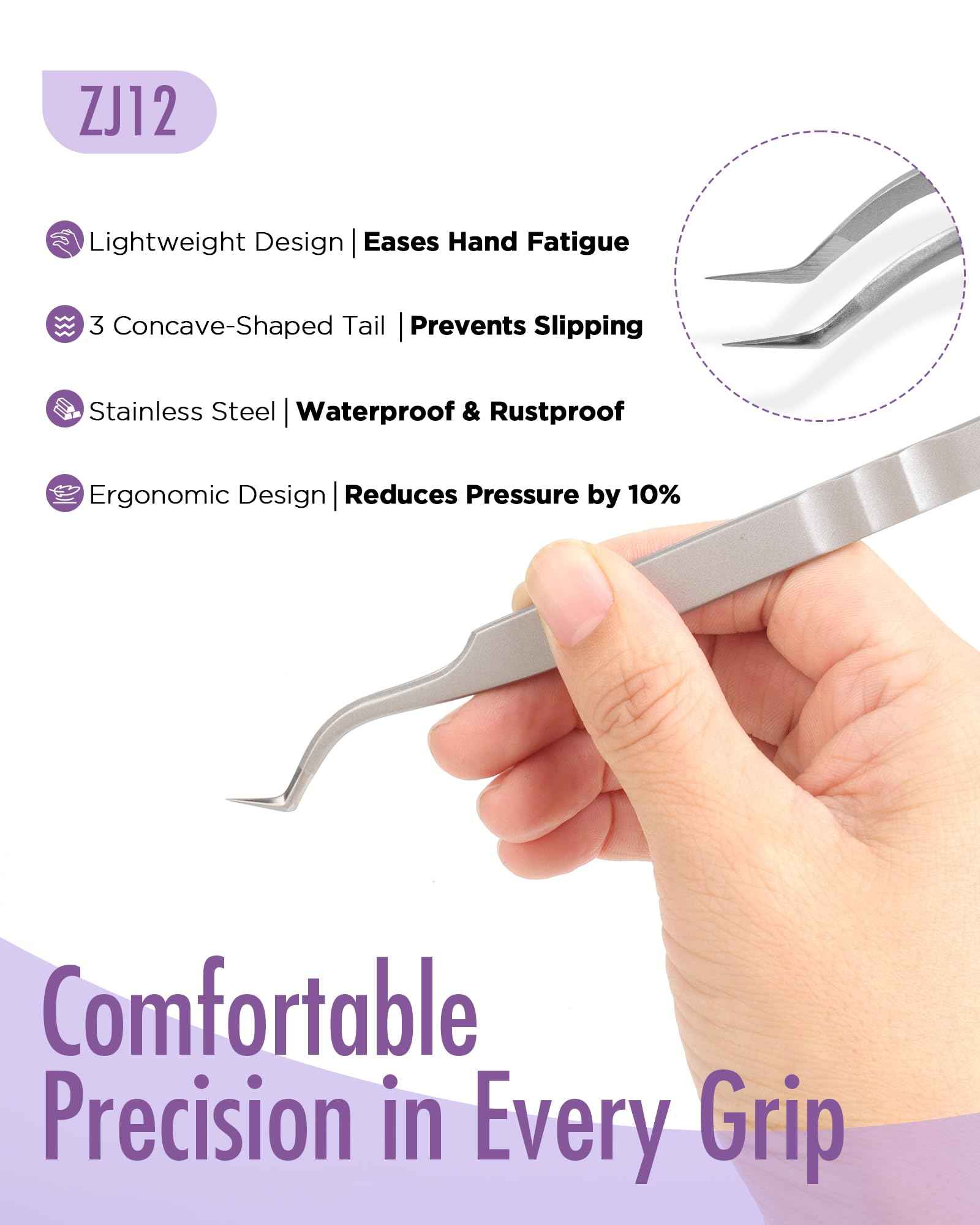 Beyelian Volume Lash Tweezers Lash Tweezers for Eyelash Extensions, Non-slip High Precision Effortless Tip for Mega Fans, Stainless Steel ZJ12