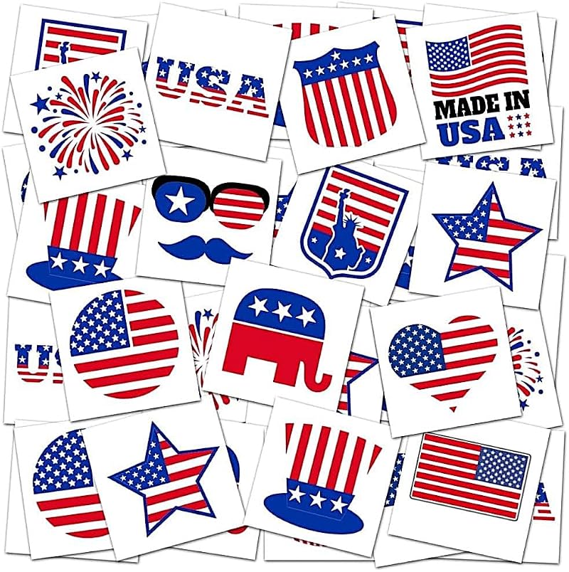 Patriotic Temporary Tattoos for Kids, 144-Pack 1.5" - Non-Toxic
