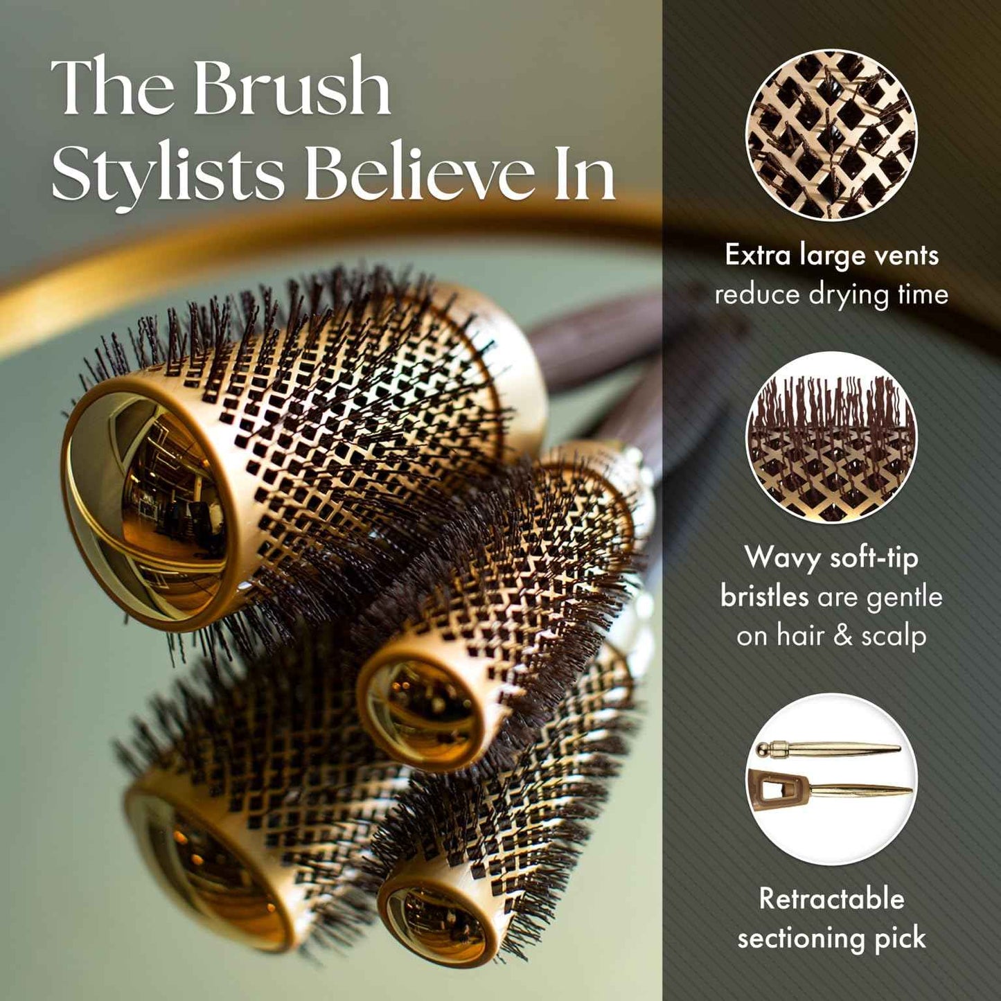 Olivia Garden NanoThermic Ceramic + Ion Round Thermal Hair Brush - Not Electrical - Professional Blowout Brush for Normal to Thick Hair - 2 3/4"-Diameter Barrel - NT-64