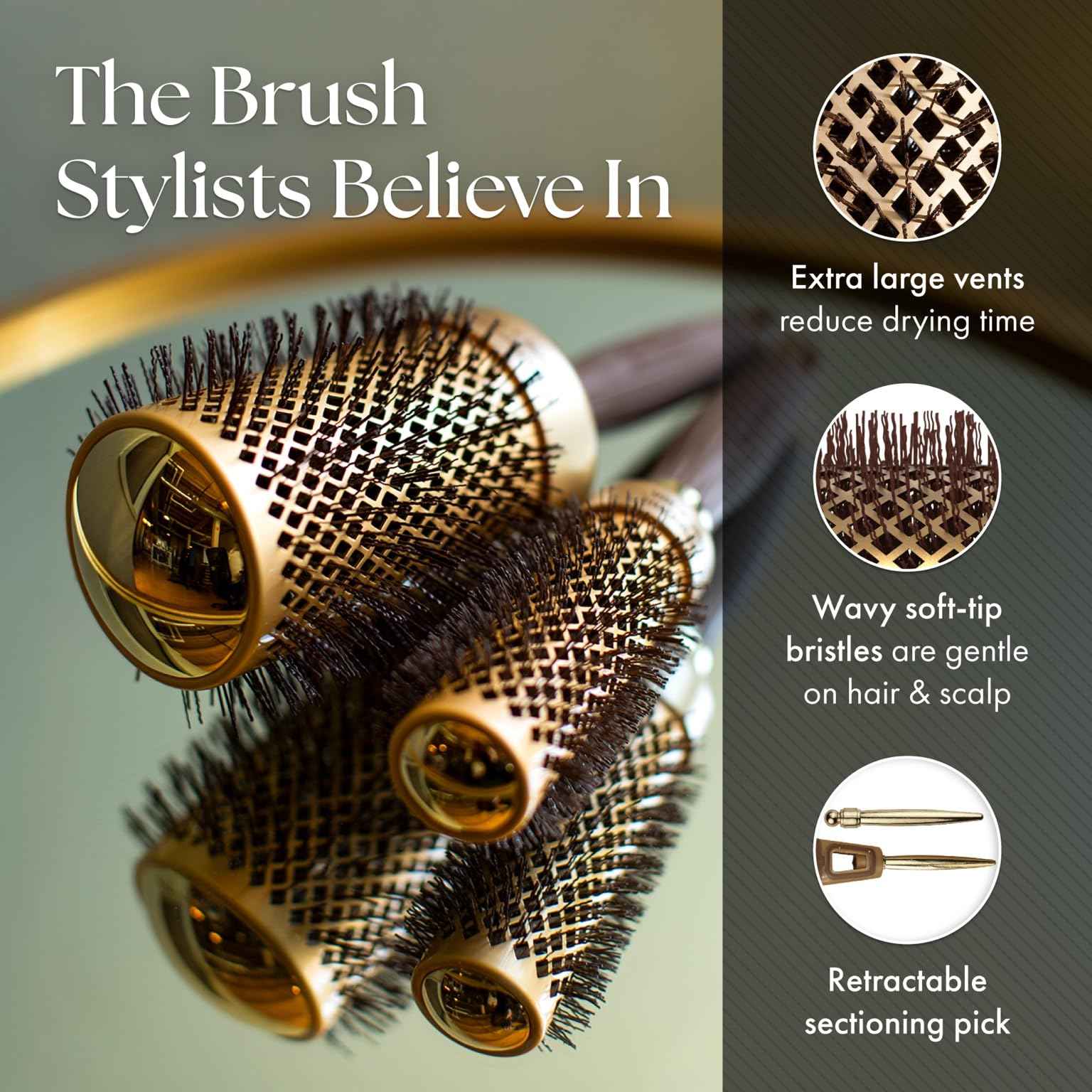 Olivia Garden NanoThermic Ceramic + Ion Round Thermal Hair Brush - Not Electrical - Professional Blowout Brush for Normal to Thick Hair - 2 3/4"-Diameter Barrel - NT-64