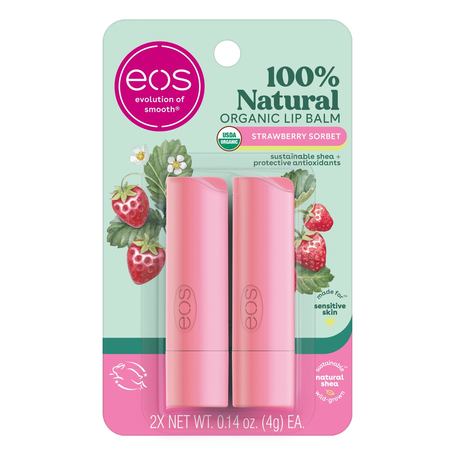 eos 100% Natural & Organic Lip Balm- Strawberry Sorbet & 100% Natural Lip Balm - Strawberry Peach and Pineapple Passionfruit, Dermatologist Recommended