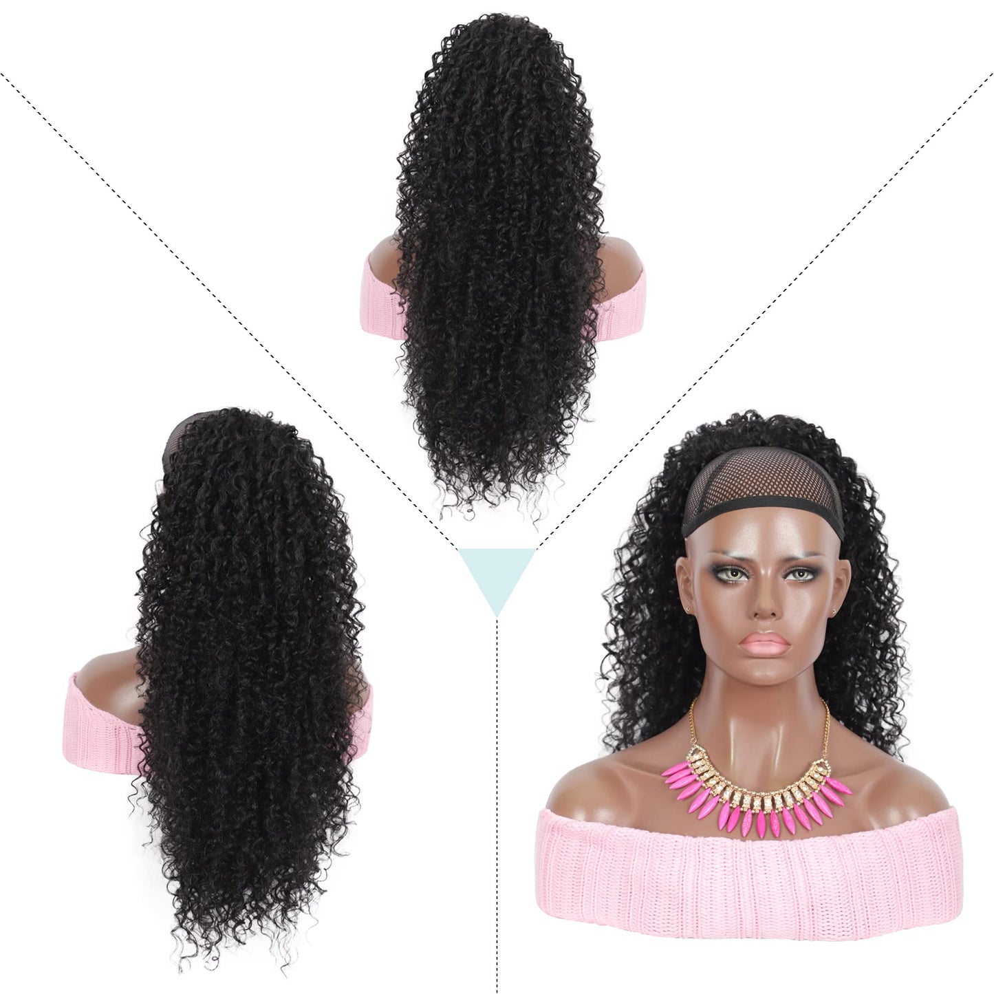 Youthfee 27” Drawstring Ponytail Deep Curly Heat Resistant Synthetic Instant Clip Ponytail Extension Protective Style Afro Kinky Curly Hair Pieces for Women