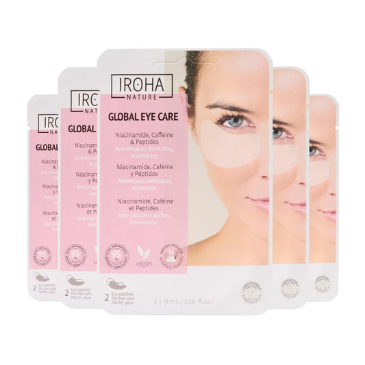 IROHA NATURE Eye Masks, Reduces Wrinkles, Dark Circles & Puffiness - Pack of 5 Pairs - Hydrating Patches with Niacinamide, Caffeine, Peptides - Vegan, Cruelty-Free, Skincare, Under Eye Treatment, Gift