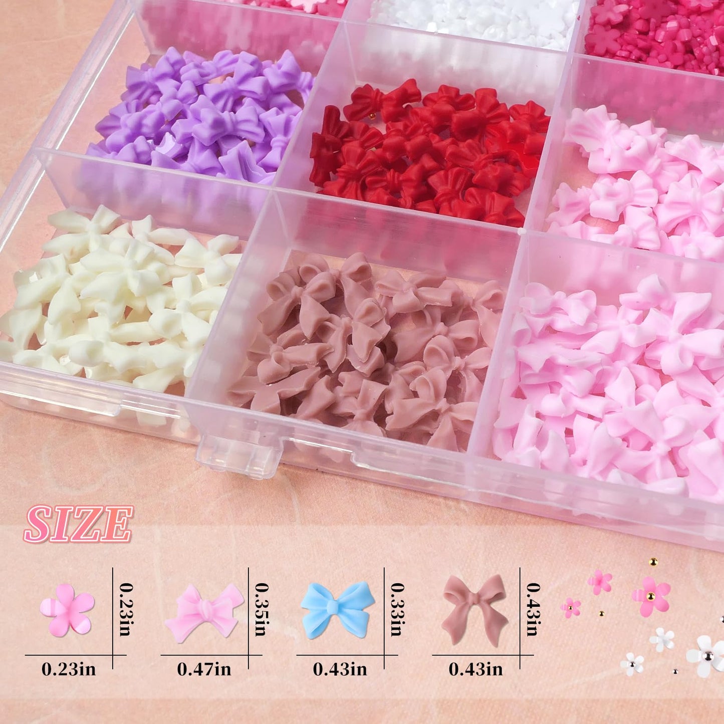 LoveOurHome 3D Flower Nail Charms Cute Bow Charms Nail Decorations Kit Bow-knot Floral Nail Charms Studs Gold Silver Beads Acrylic Nail Design Resin Craft Accessories Nail Supplies with Tweezer