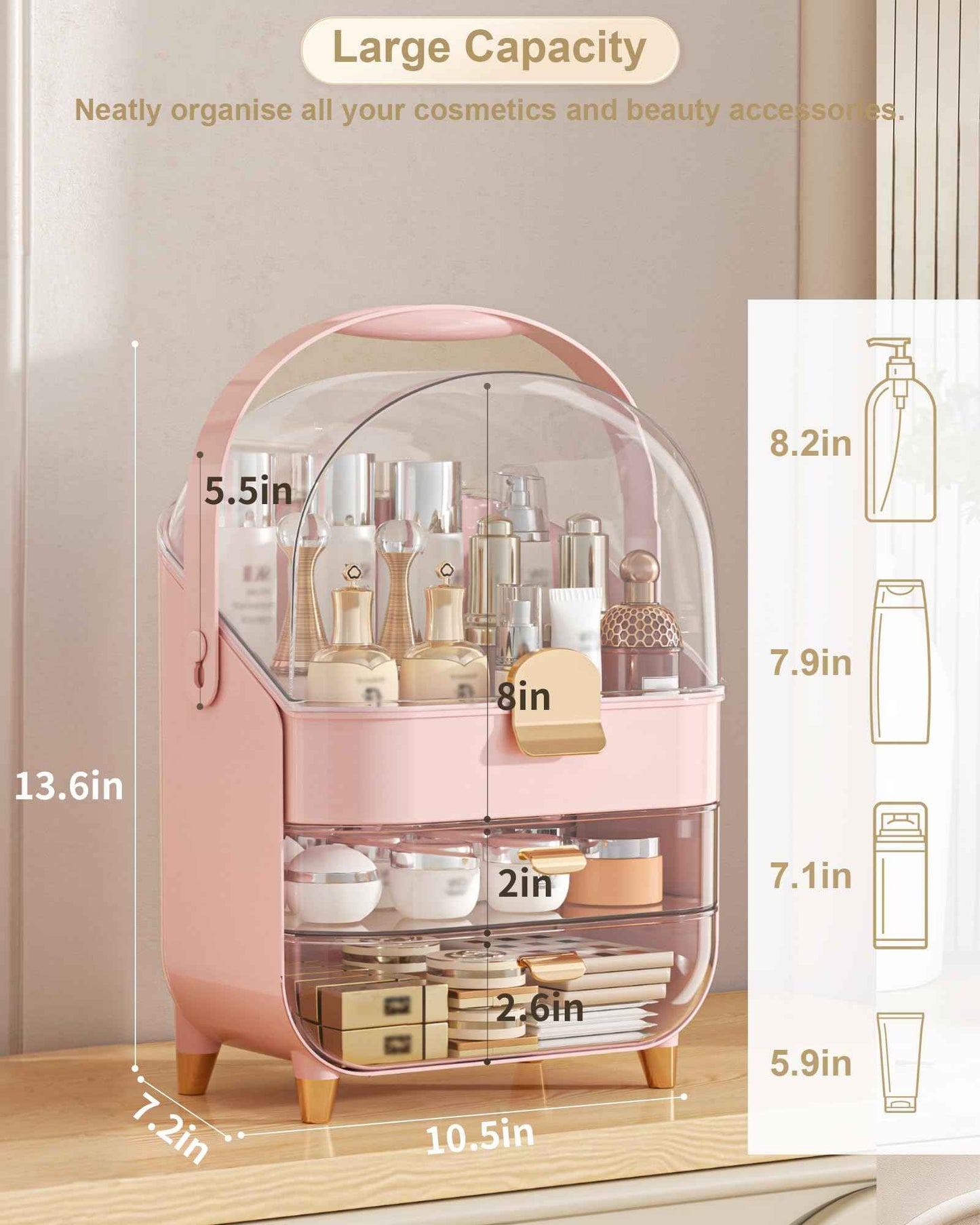 Makeup Organizer Countertop, Skincare Holder Bathroom Counter Organizer, Storage Box Cosmetic Display Cases, Teen Girl Gifts Make up Organizers for Vanity, Dresser (Pink)