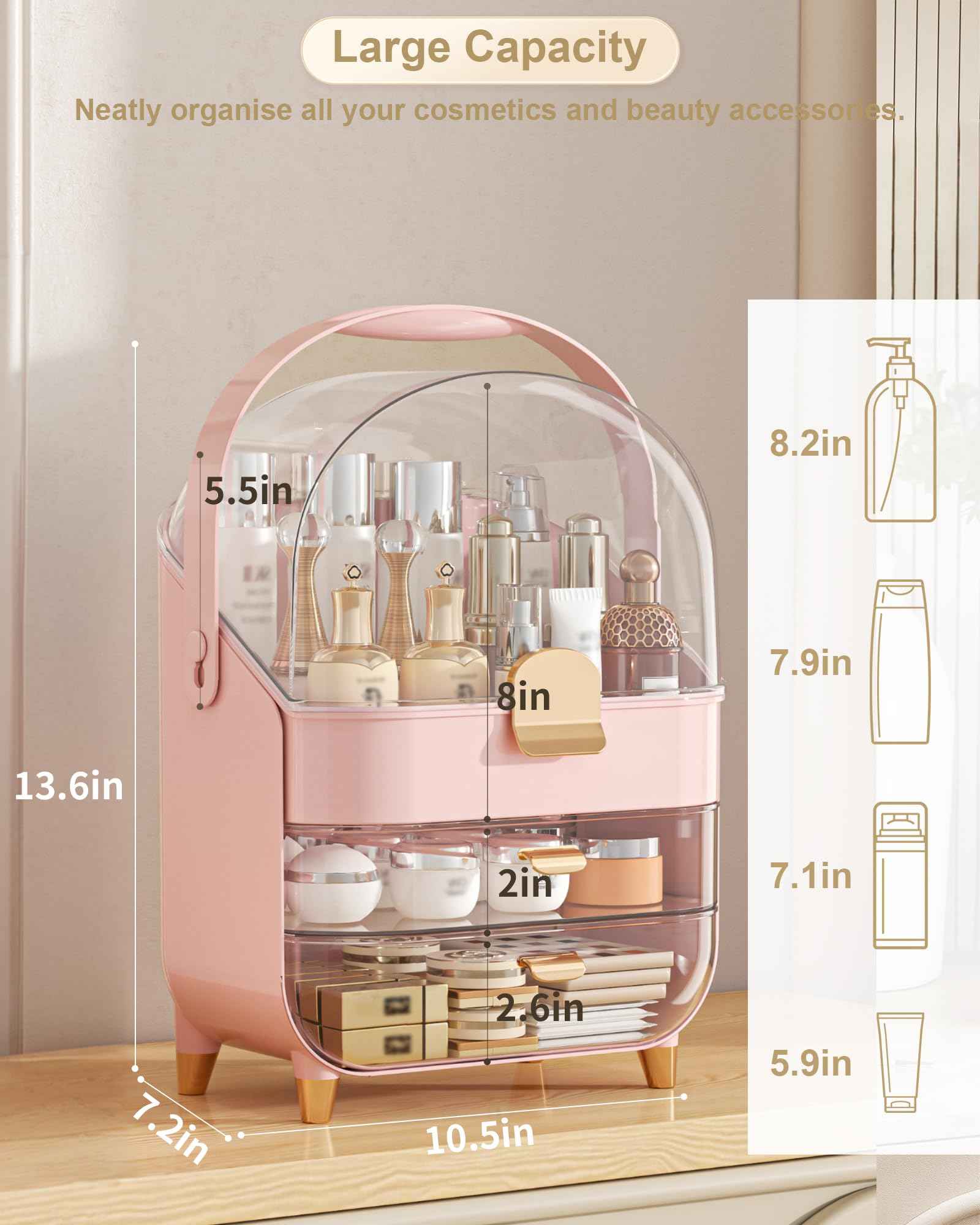 Makeup Organizer Countertop, Skincare Holder Bathroom Counter Organizer, Storage Box Cosmetic Display Cases, Teen Girl Gifts Make up Organizers for Vanity, Dresser (Pink)