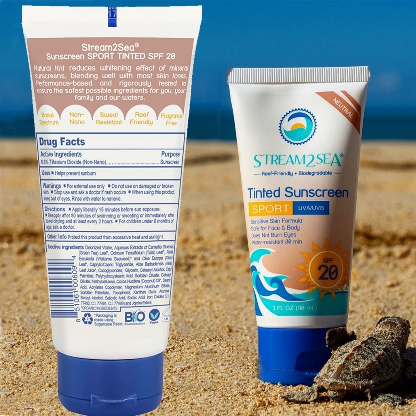 STREAM 2 SEA Tinted Sunscreen with SPF 30 All Natural, Biodegradable and Reef Safe| 3 Fl oz Non Greasy and Moisturizing Mineral Sunscreen For Face and Body Protection Against UVA and UVB