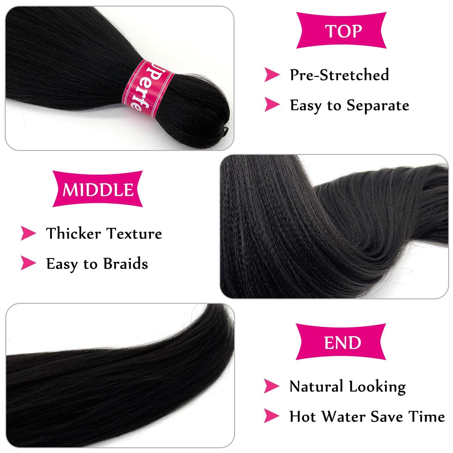 1b Black Braiding Hair Pre Stretched Kanekalon Knotless Prestretched Braiding Hair 30 inch Long Colored Hair Extensions for Braiding Pre Stretched Micro Braids Itch Free Yaki Braiding Hair