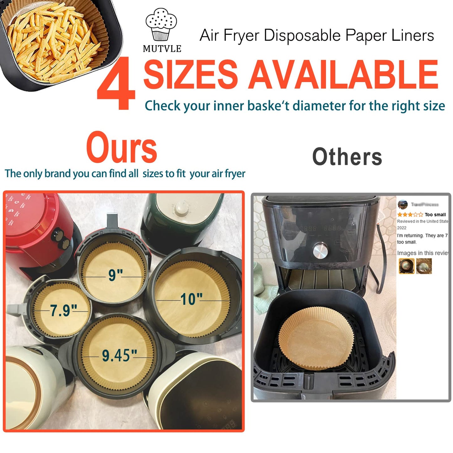 10 Inch Air Fryer Disposable Paper Liner Round, [ XXL Size] 100Pcs Air Fryer Parchment Paper Liners for 7QT Air Fryer, Non-stick, Food Grade Baking Paper