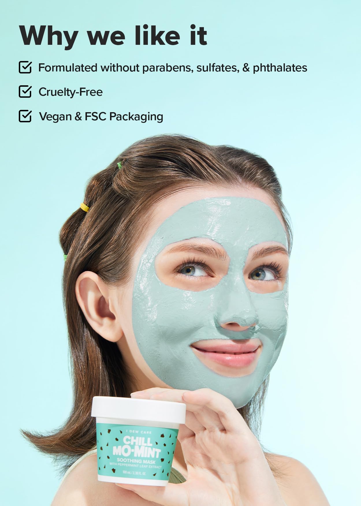 I DEW CARE Wash-Off Face Mask - Chill Mo Mint | Soothing Mask with Peppermint Leaf Extract, Korean Face Mask Skin Care for Face, 3.38 Oz