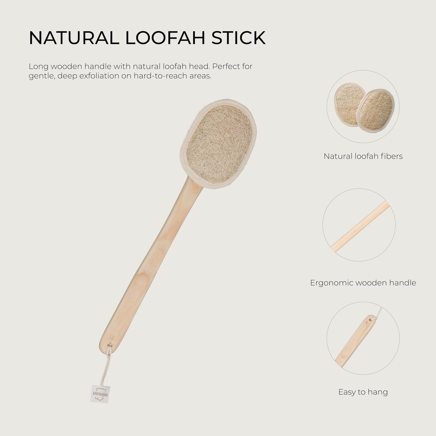 Natural Loofah, Exfoliating Body Scrubber with Handle, Biodegradable Bath Loofahs on Stick, Replaceable Pads, Chemical-Free Bath & Body Loofah for Women, Men and Kids