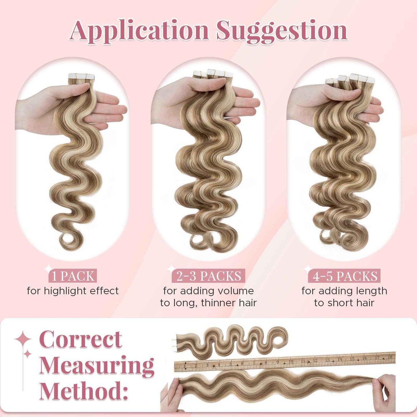 SEGOHAIR Wavy Tape In Hair Extensions Real Human Hair with Double-Sided Adhesive Professional Hair Extensions for Women 20pcs Body Wave 14 Inches Medium Brown Mixed Bleach Blond