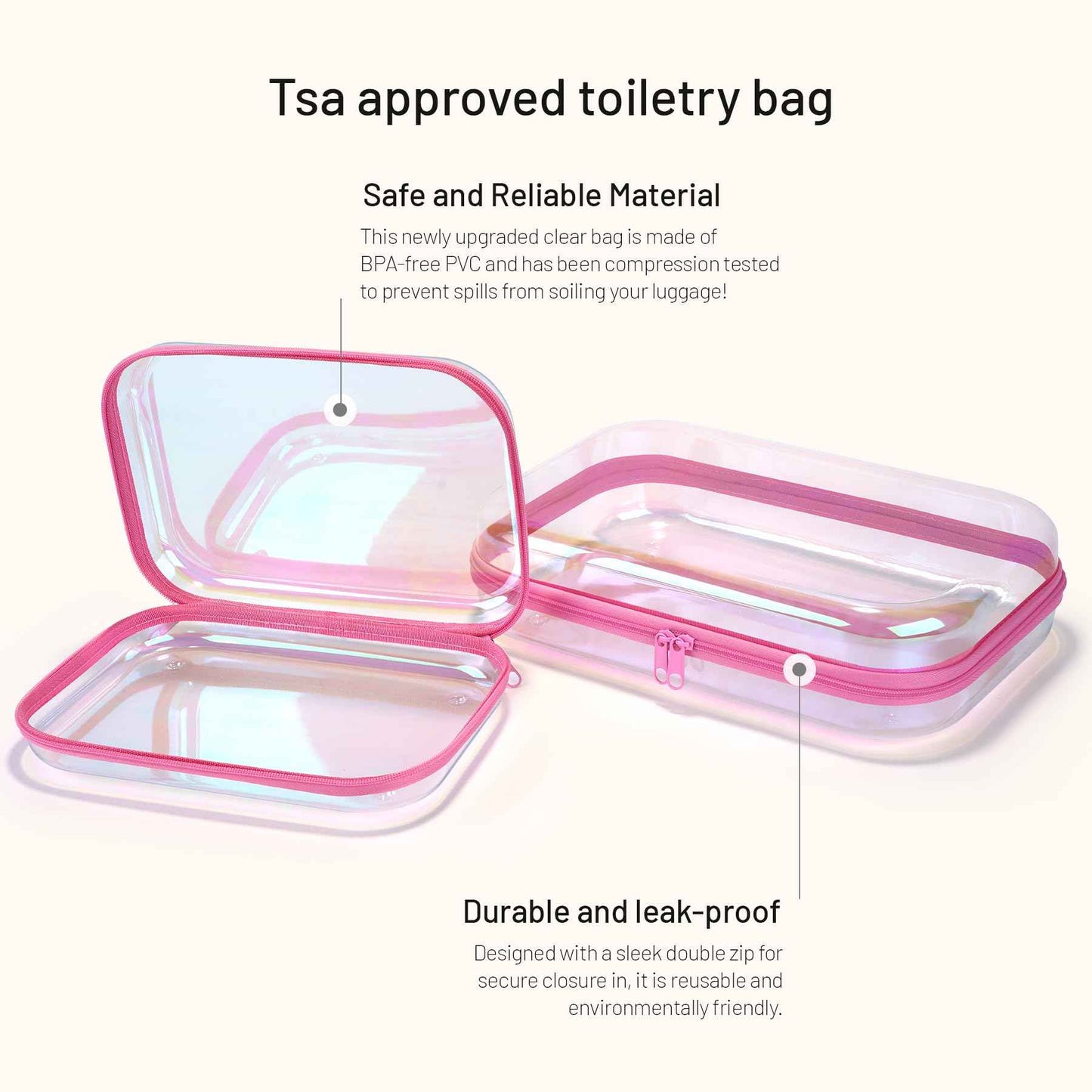 YSHXNX Toiletry Bag,Water Resistant Cosmetic Organizer for Bathroom,2 Pcs Quart Size Clear Iridescent Hard Shell Zipper Case for Toiletries,Portable Storage for Women girls,Travel Essentials