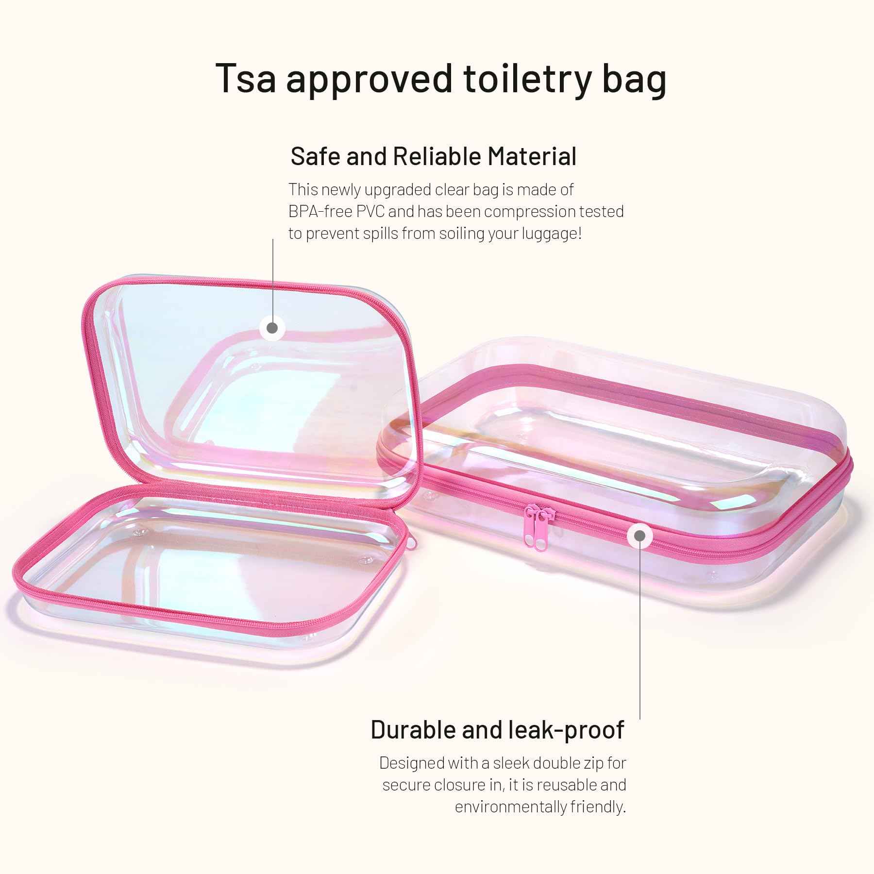 YSHXNX Toiletry Bag,Water Resistant Cosmetic Organizer for Bathroom,2 Pcs Quart Size Clear Iridescent Hard Shell Zipper Case for Toiletries,Portable Storage for Women girls,Travel Essentials