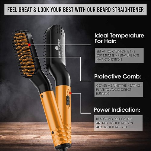 Beard Straightener Grooming Kit for Men, Beard Growth Kit, Beard Wash, Brush & Comb, Unscented Growth Oil, All Natural Chanel Balm, Conditioner, Razor & Scissors, Great Gift Idea for Men's (Bamboo)