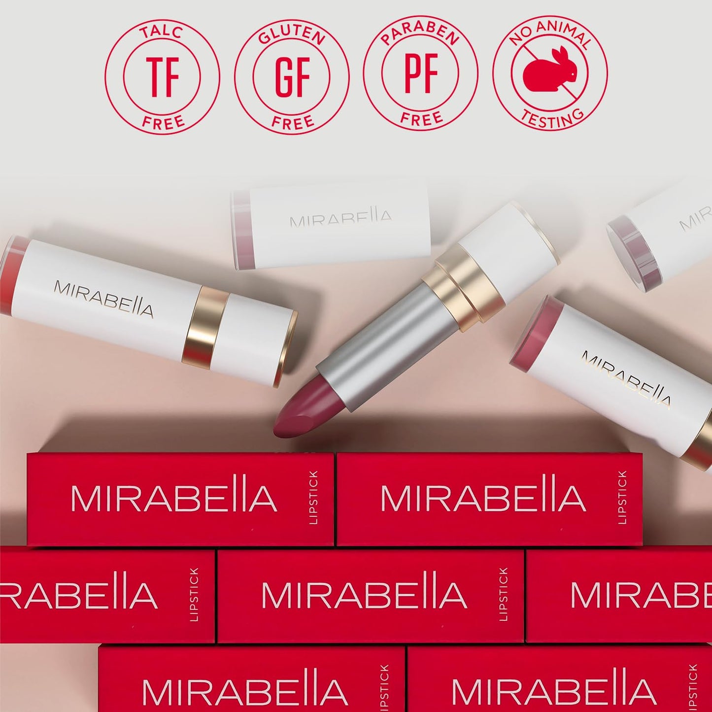 Mirabella Sealed with a Kiss Full Coverage Moisturizing Lipstick, Richly Pigmented, Ultra Creamy, Hydrating and Mineral-Based Lip Color with Antioxidant Vitamin E in Matte & Shine Shades