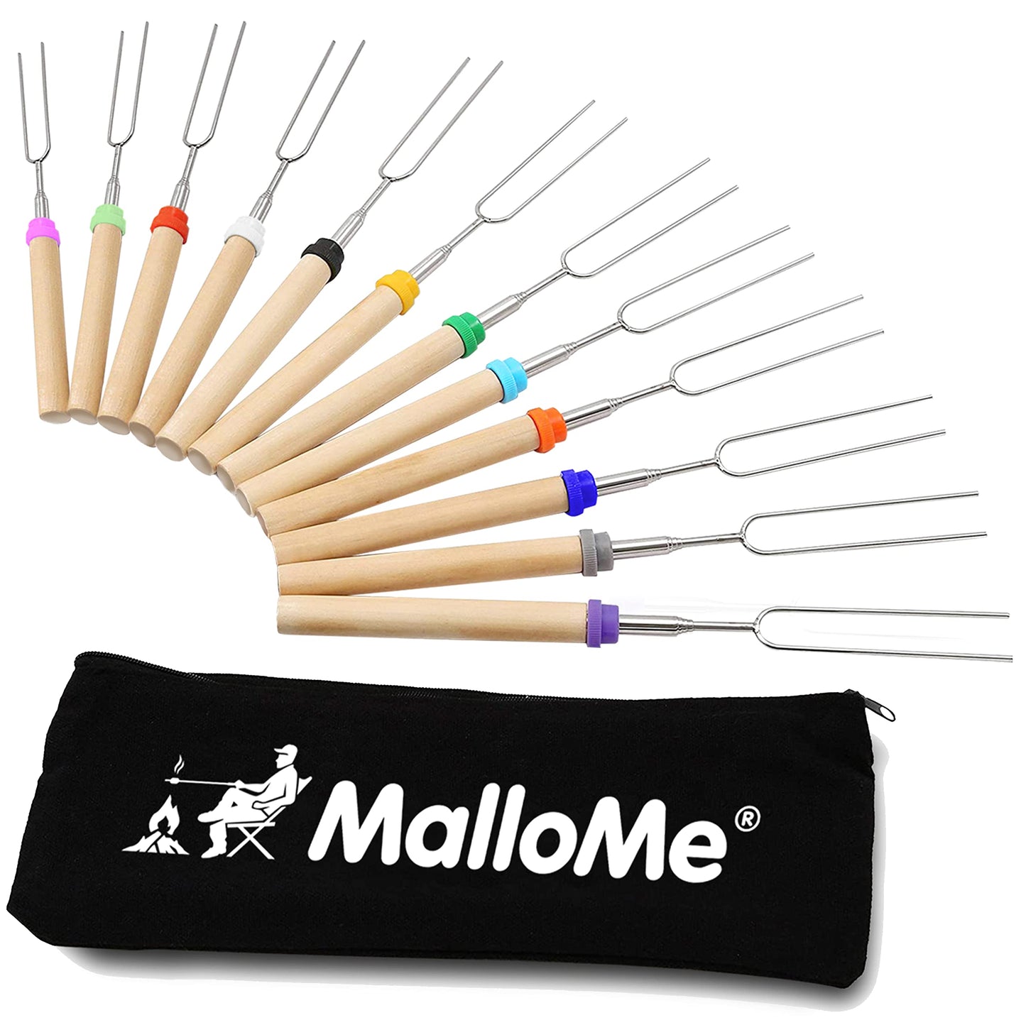 MalloMe Smores Sticks for Fire Pit Long - Marshmallow Roasting Sticks Smores Kit - Smore Skewers Hot Dog Fork Campfire Cooking Equipment, Camping Essentials S'mores Gear Outdoor Accessories 32" 12Pack