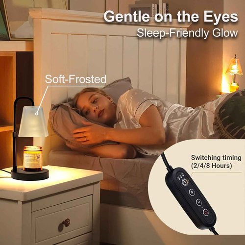 JIMEI Candle Warmer Lamp with Timer Electric Wax Warmer for Scented Wax Melt Warmer Melter for Jar Candles Dimmable Adjustable Height Gifts for Women Mom House Warming Frossted Glass Black