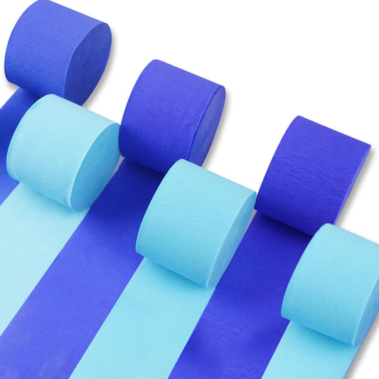 PartyWoo Crepe Paper Streamers 6 Rolls 492ft, Pack of Light Blue and Royal Blue Crepe Paper Streamer, Crepe Paper for Birthday Decorations, Party Decorations, Wedding Decorations (1.8 In x 82 Ft/Roll)