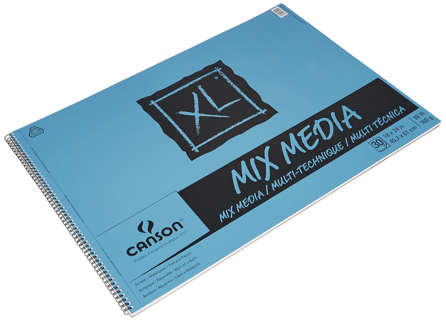 Canson XL Series Mixed Media Pad, Side Wire, 18x24 inches, 30 Sheets – Heavyweight Art Paper for Watercolor, Gouache, Marker, Painting, Drawing, Sketching