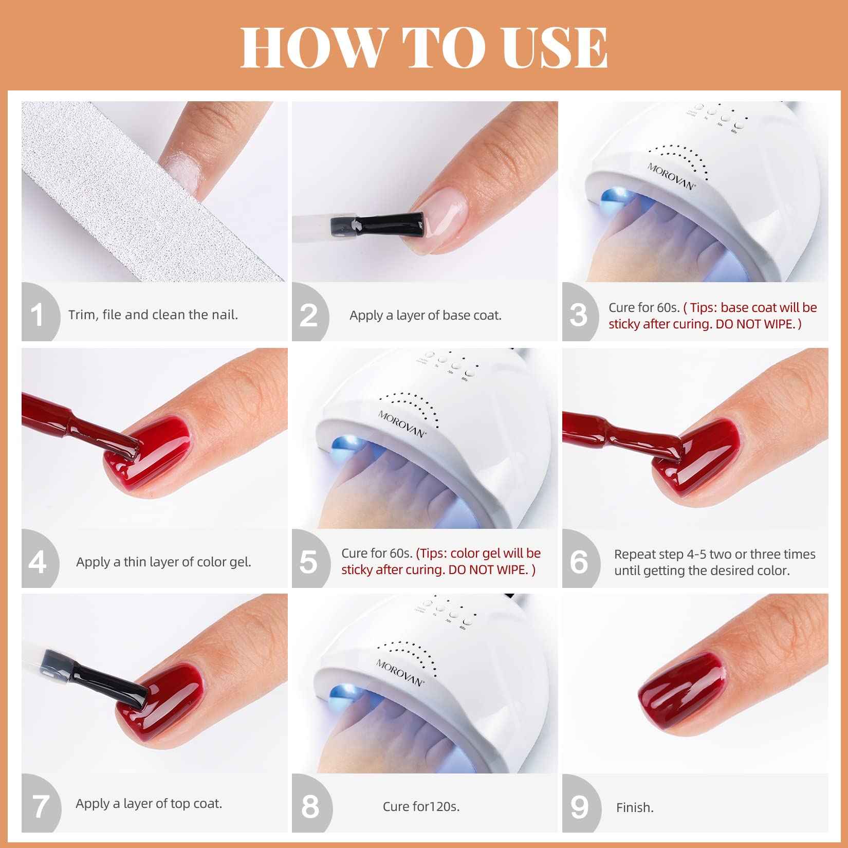 Morovan Gel Nail Polish Set - 36 Colors With UV Light, 48W Lamp, Base & Top Coats, Tools, Pure & Glitter Soak Off Kit, Large Capacity Manicure Starter Set, Gifts for Women