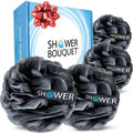 SHOWER BOUQUET Loofah-Charcoal Bath-Sponge-Color-Set XL-75g Extra Large 4 Pack, Soft Mesh Black Loufa Puff - Exfoliating Body Scrubber for Women and Men: Soothing Face & Body Exfoliator