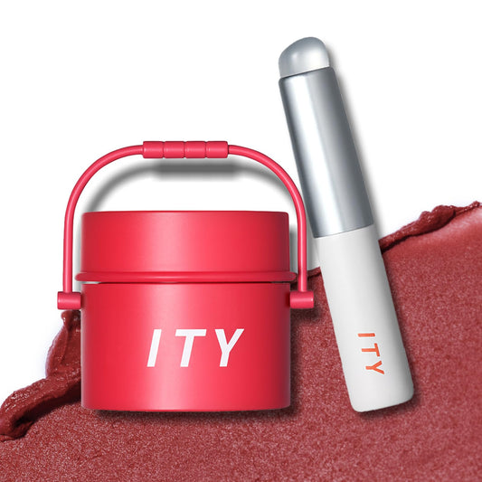 ITY Velvet Matte Finish Lip Stain-Mousse Textured Pudding Pot Lip Clay with Brush, Red Shade, Dual-Use as Lipstick and Blush, Conceals Lip Lines, Rich Pigment, 0.21 oz (6g) in Cherry Bliss