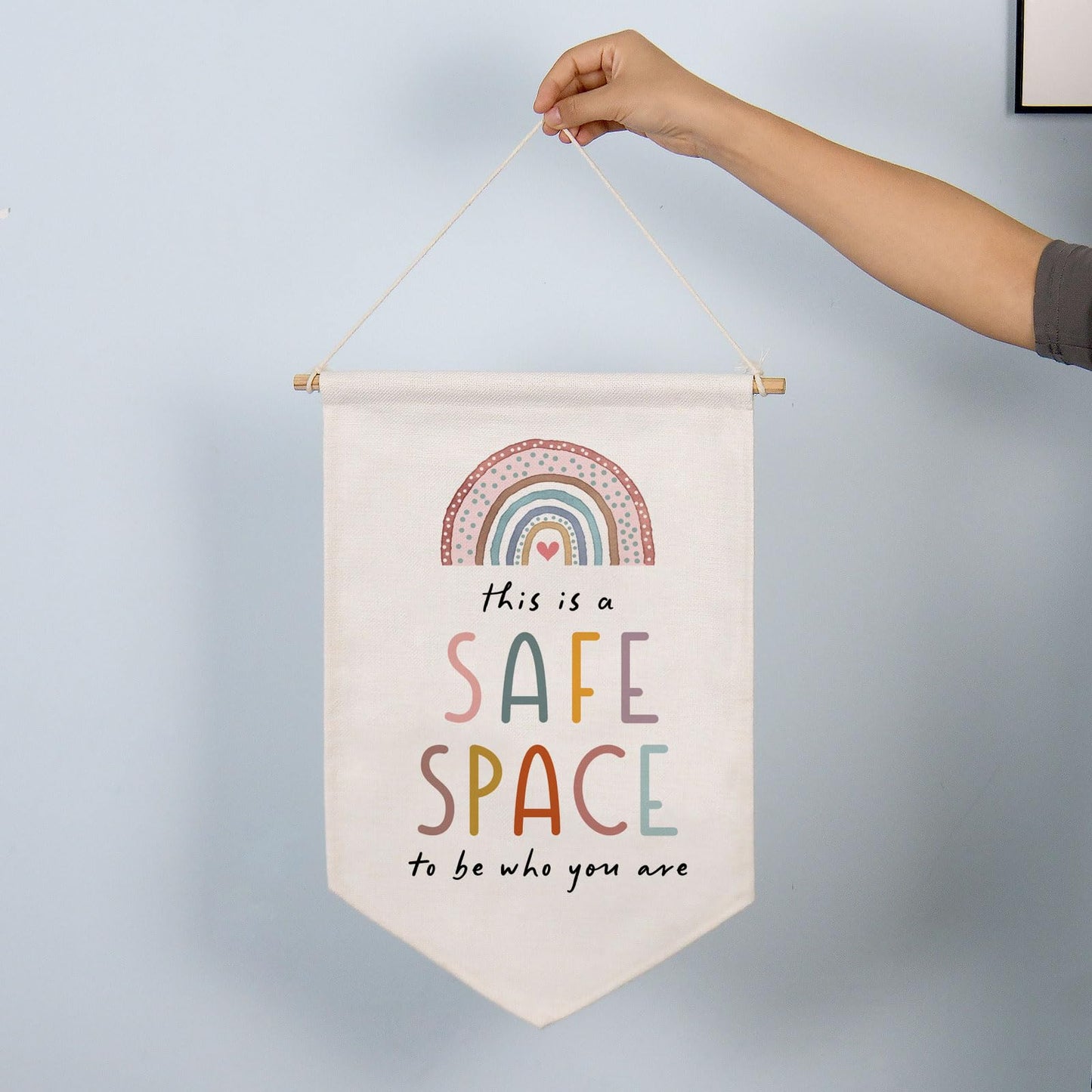 This is a Safe Space to Be Who You Are Neutral Positivity Art Children's Playroom Wall Hanging Banner Rainbow Classroom Wall Decor Banner Therapy Office School Counselor Hanging Decor