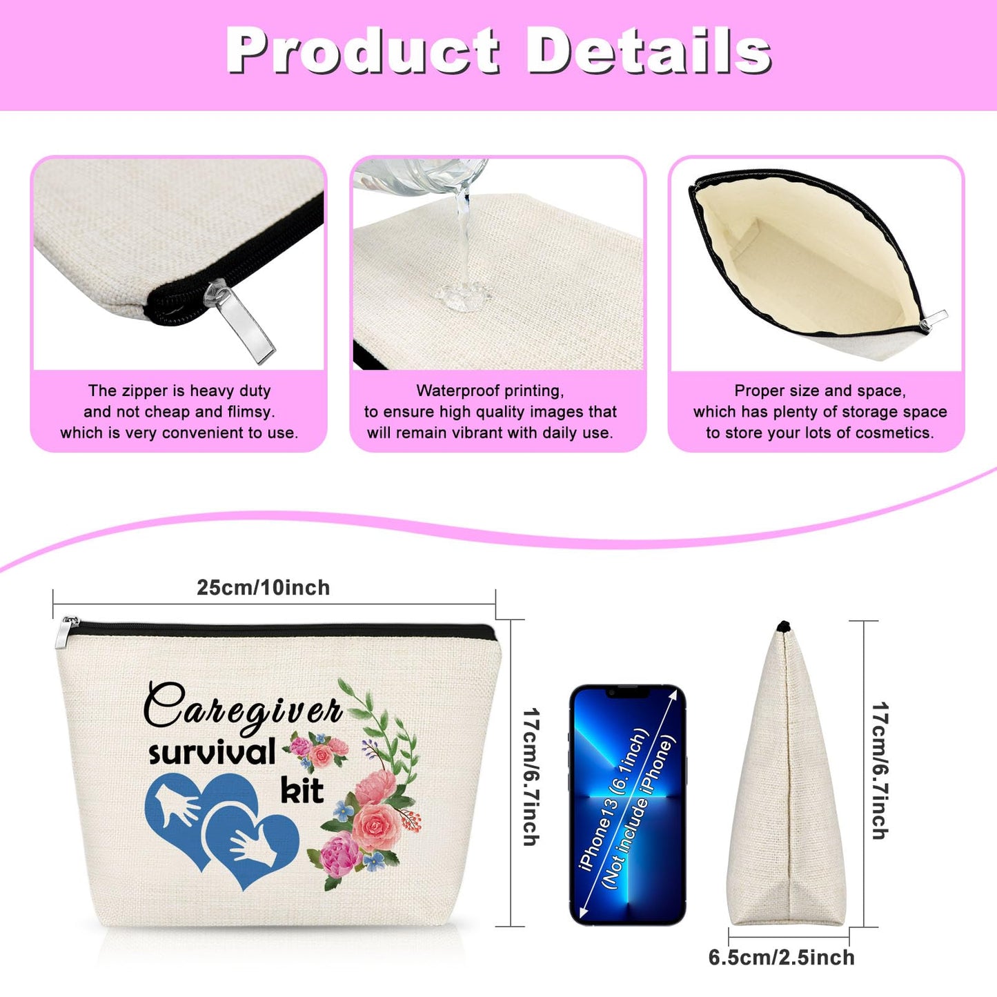 Appreciation Gift for Caregiver Nanny Babysitter Makeup Bag Thank You Gift for Women Cosmetic Bag Christmas New Year Labor Day Gift for Caretakers Nurse Assistant Birthday Gift for Women Her Friend