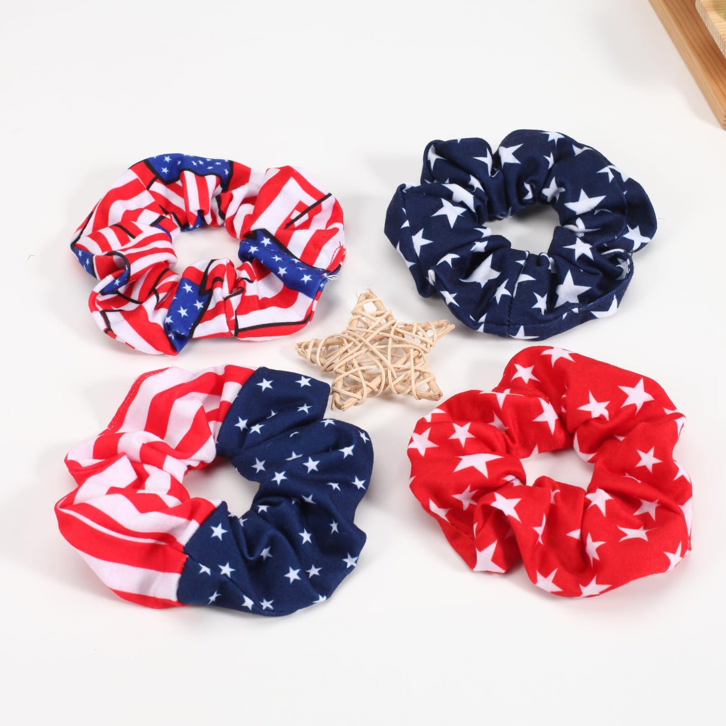 American Flag Elastic Hair Ties for Women Girls Kids Independence Day 4th of July Hair Scrunchies Red White Blue Star Patriotic USA Hair Tie Pony tails Hair Accessories