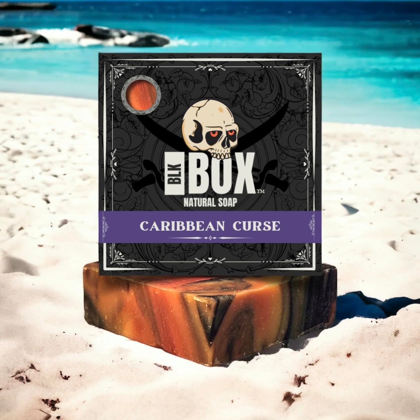 Black Box USA MADE 5oz Men's Natural Bar Soap Made from Moisturizing Natural Oils - Handmade Cold Process Soap with No Harsh Chemicals, Orange Amber Vanilla & More (CARIBBEAN CURSE)