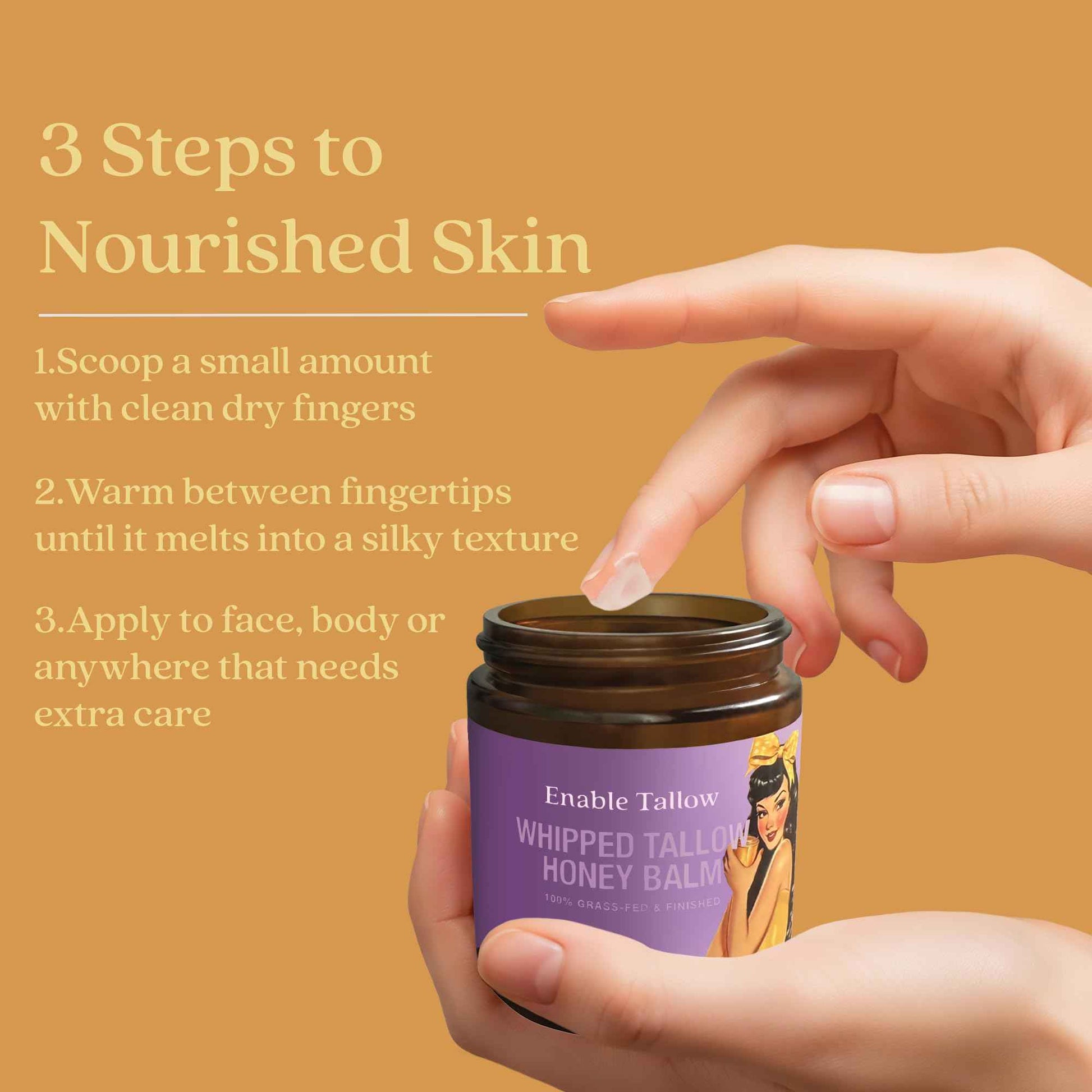 Enable Tallow Face & Body Cream – Whipped Beef Tallow & Manuka Honey Balm for Dry Skin, Eczema & Sensitive Skin – Natural Moisturizer, Lavender Scent, 4oz