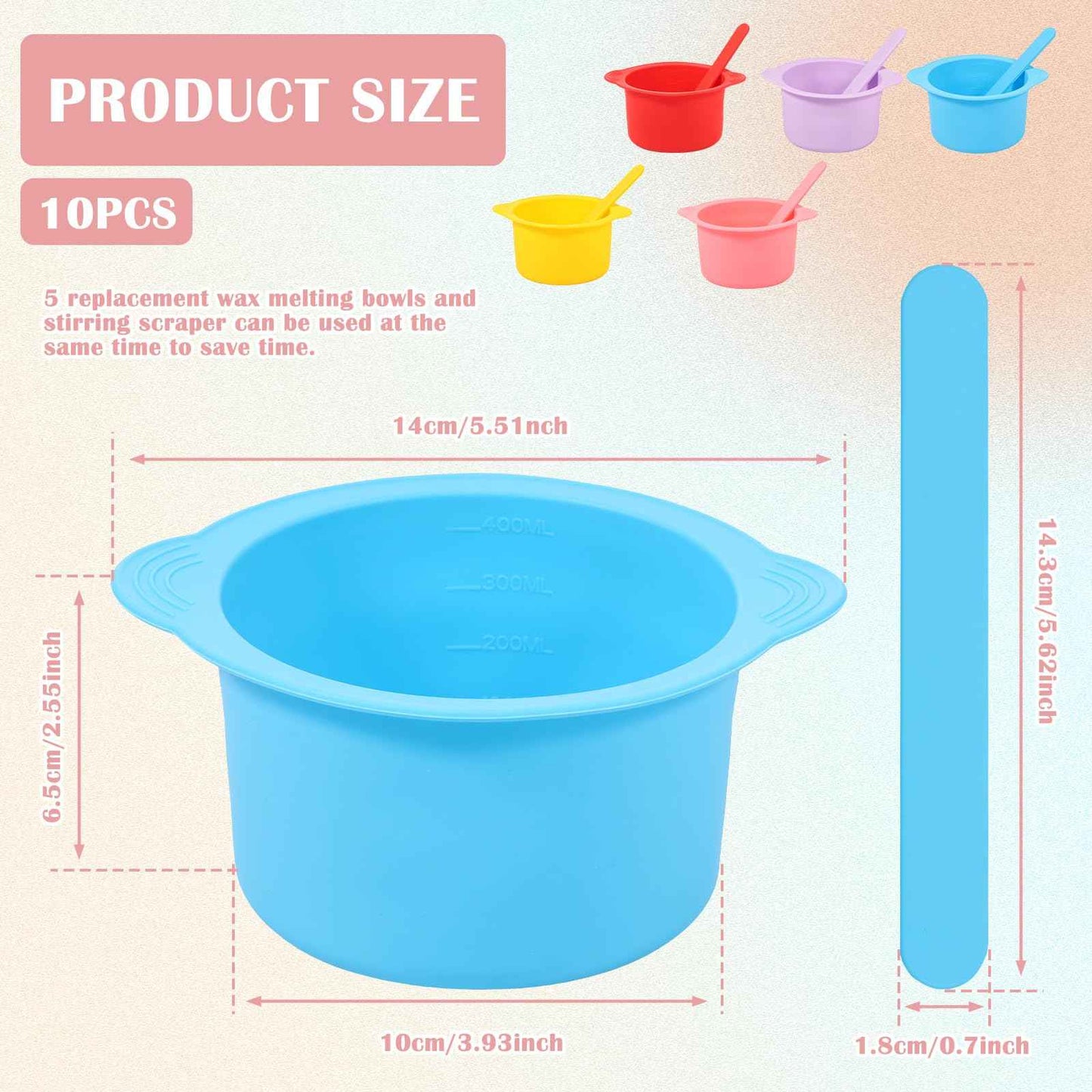 10PCS Silicone Warm Wax Pot Liner with 5 Pcs Stirring Rod Reusable Silicone Wax Warmer Liner Easy to Clean for Home or Beauty Shop