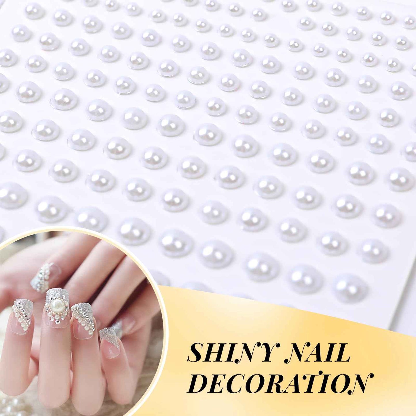 Pearl Stickers for Hair Decoration, Self-Adhesive Gems, 3-6mm White Jewels, Face Body Nail Art Craft (1320)